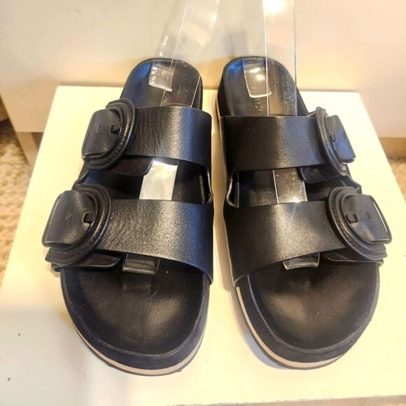 Vince. "Glyn" Black Leather/Suede Double Buckle Slide Sandals Sz.7 Ret. $250 - Picture 3 of 10